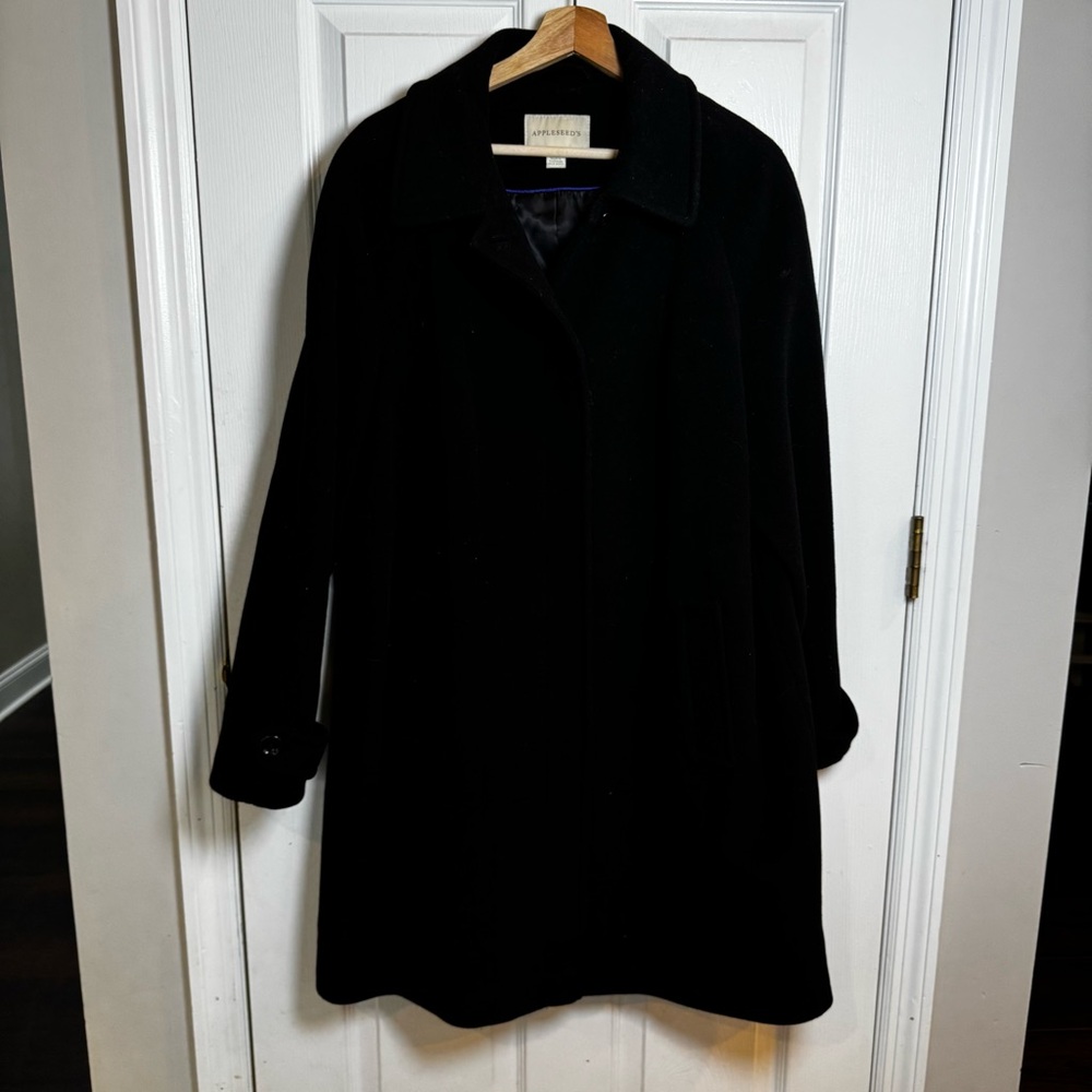 Appleseed’s Black Wool Blend Classic Long Winter Coat Fully Lined XL